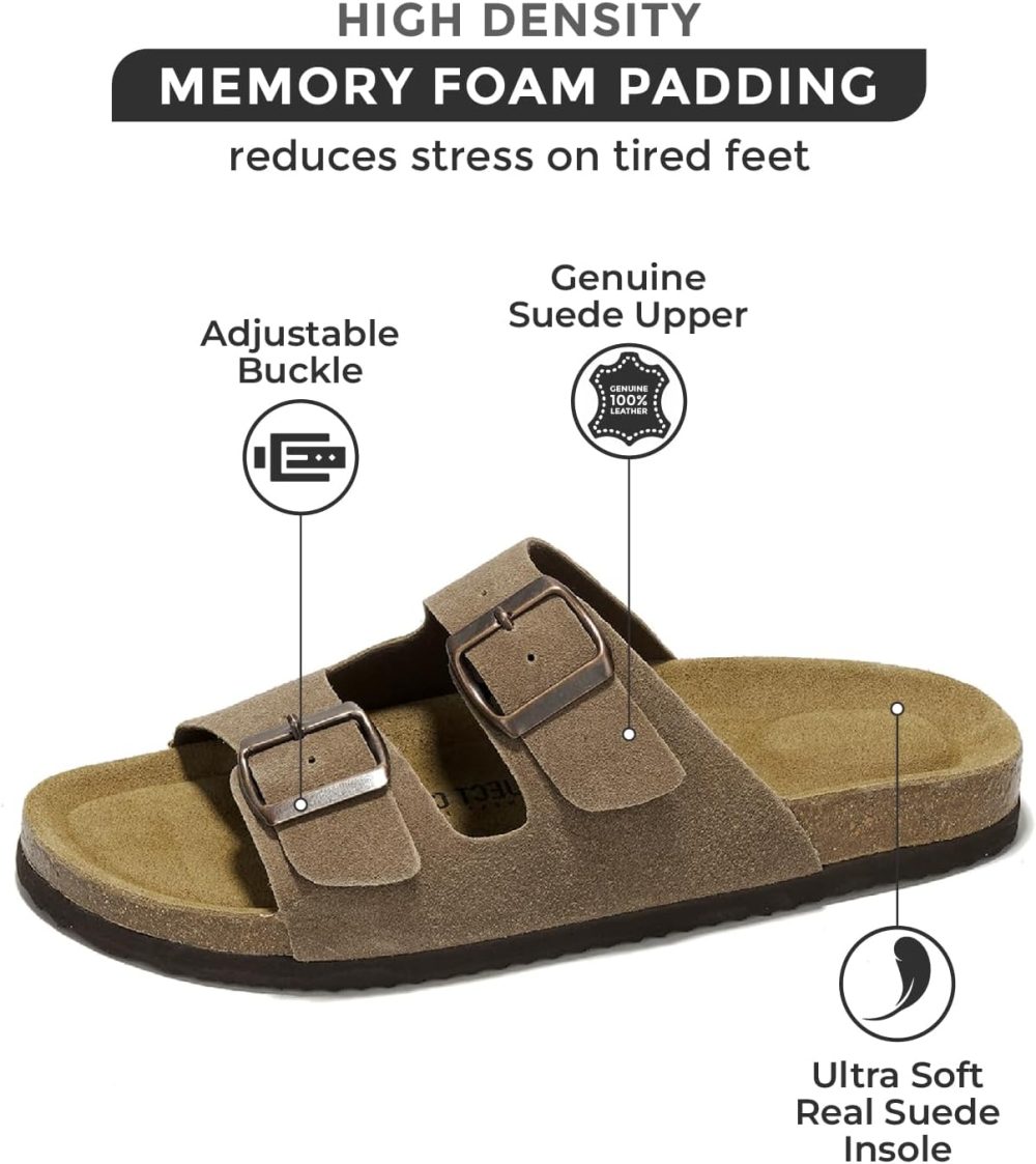 Genuine Leather Mens Sandals with Memory Foam Natural Cork Footbed Slides for Men Footwear - Non-Slip Double-Strap Buckle Sandals (Arizona) - Image 2